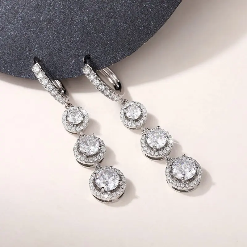 Huitan Trendy Luxury Women's Dangle Earrings with Round Cubic Zirconia Sparkling Hanging Earring Wedding Party Statement Jewelry