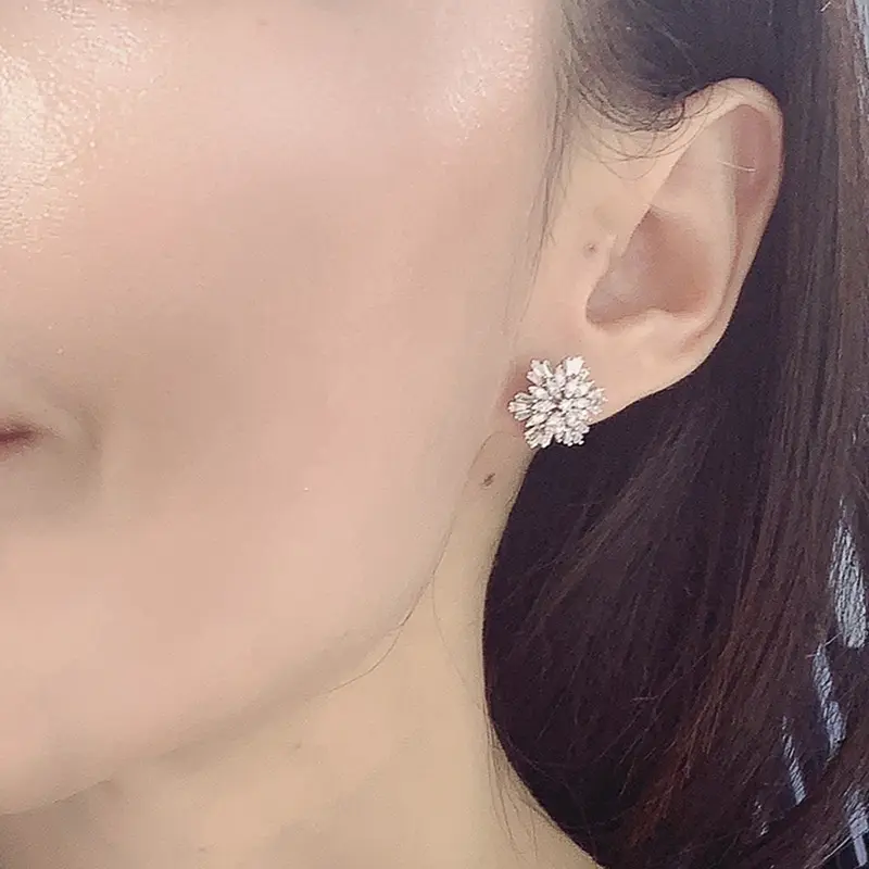 Huitan Gorgeous Cubic Zirconia Stud Earrings Women for Wedding Party Accessories Chic Ear Piercing Earrings Gift Fashion Jewelry