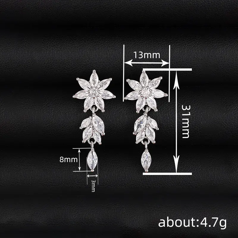 Huitan Luxury Zirconia Crystal Pendant Earrings for Women Bridal Wedding Accessories Gorgeous Silver Color Jewelry for Party