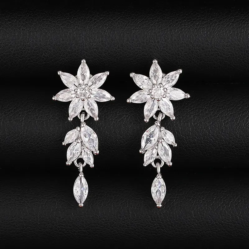 Huitan Luxury Zirconia Crystal Pendant Earrings for Women Bridal Wedding Accessories Gorgeous Silver Color Jewelry for Party