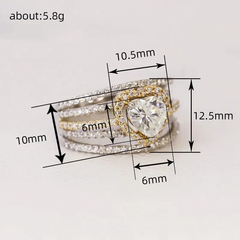 Huitan Luxury Two-tone Style Finger Ring for Women Delicate Heart Zirconia Accessories for Wedding Party Gorgeous Jewelry Gifts
