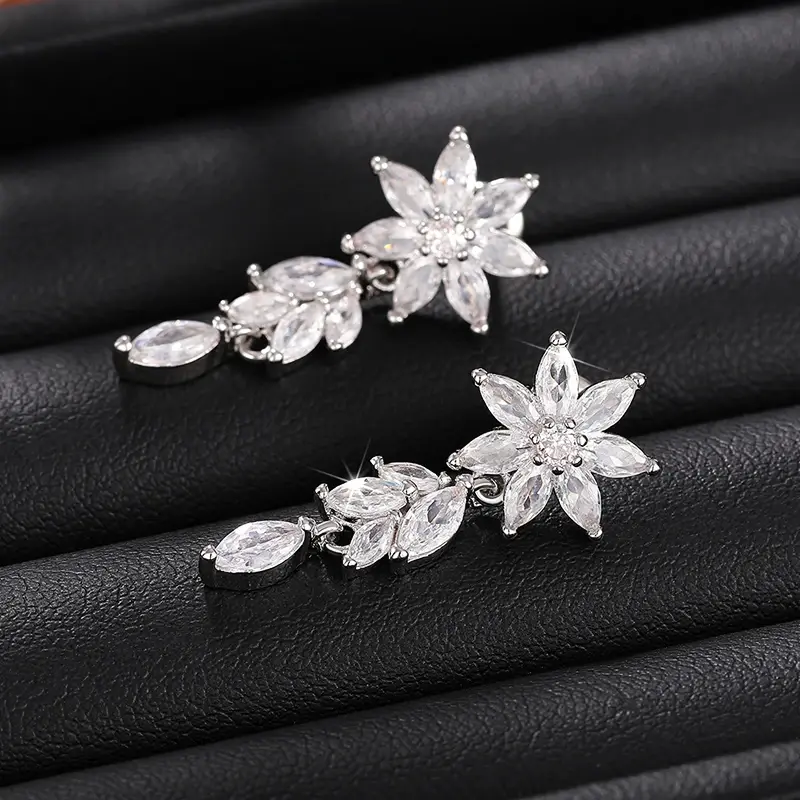 Huitan Luxury Zirconia Crystal Pendant Earrings for Women Bridal Wedding Accessories Gorgeous Silver Color Jewelry for Party