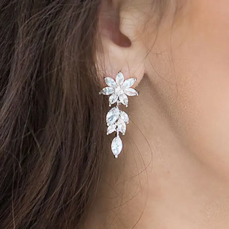 Huitan Luxury Zirconia Crystal Pendant Earrings for Women Bridal Wedding Accessories Gorgeous Silver Color Jewelry for Party