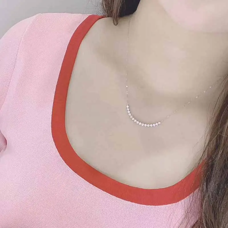 Huitan Simple Smile Necklace with Cubic Zirconia Delicate Women's Neck Accessories for Wedding Party Fashion Contracted Jewelry