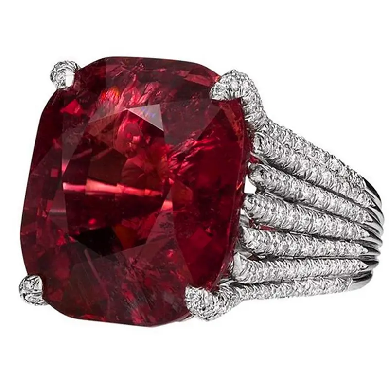 Huitan Gorgeous Square Dark Red Cubic Zirconia Rings for Women Wedding Engagement Hyperbole Noble Female Rings Fashion Jewelry