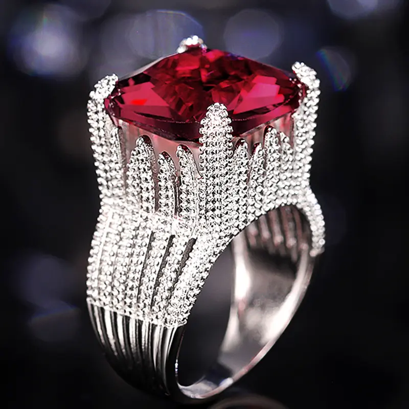 Huitan Gorgeous Square Dark Red Cubic Zirconia Rings for Women Wedding Engagement Hyperbole Noble Female Rings Fashion Jewelry