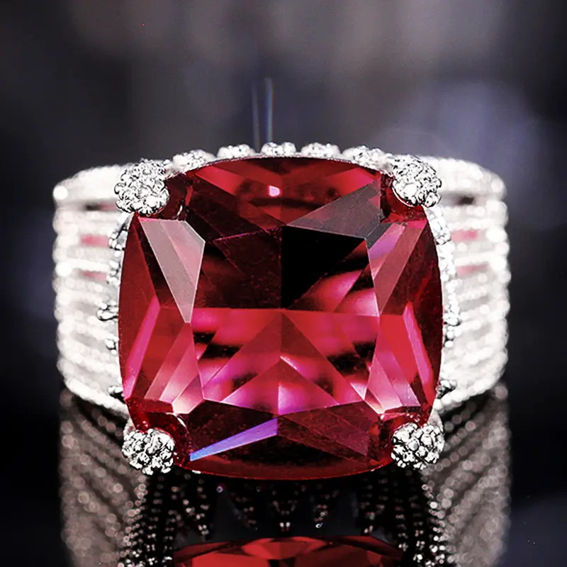 Huitan Gorgeous Square Dark Red Cubic Zirconia Rings for Women Wedding Engagement Hyperbole Noble Female Rings Fashion Jewelry