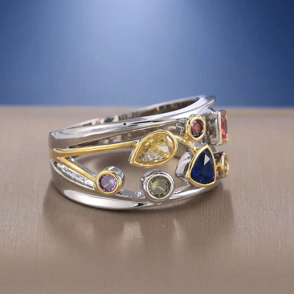 Huitan 6 Color Stone Beautiful Cocktail Party Ring for Women Stylish Jewelry Cool Girl Birthday Gift New Arrival Fashion Rings