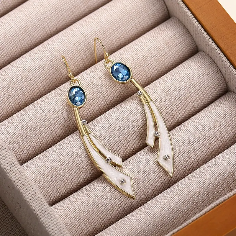 Huitan Fashion Drop Earrings for Women Statement Jewelry with Blue Zirconia Trendy Female Delicate Chic Engagement Accessories