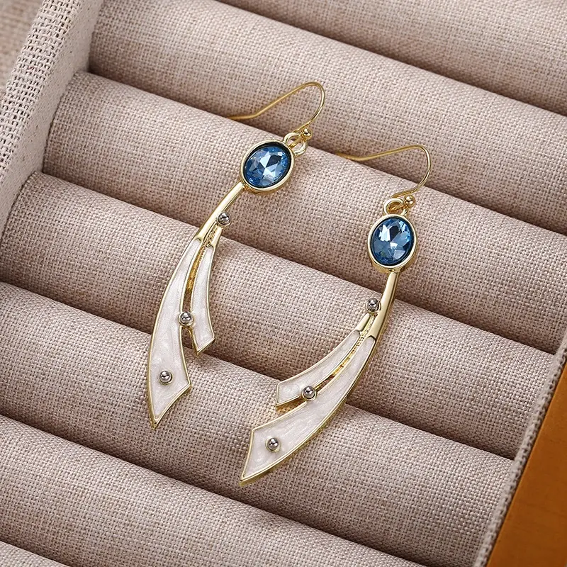 Huitan Fashion Drop Earrings for Women Statement Jewelry with Blue Zirconia Trendy Female Delicate Chic Engagement Accessories