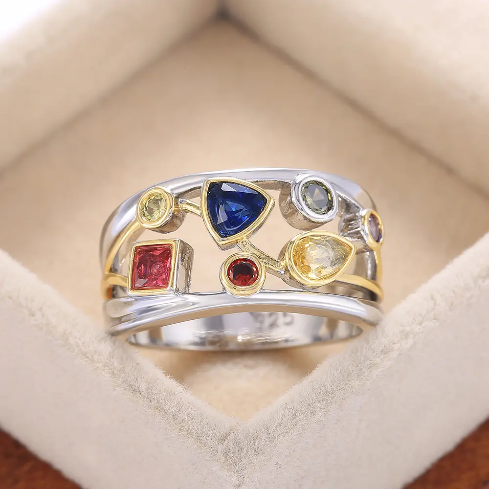 Huitan 6 Color Stone Beautiful Cocktail Party Ring for Women Stylish Jewelry Cool Girl Birthday Gift New Arrival Fashion Rings