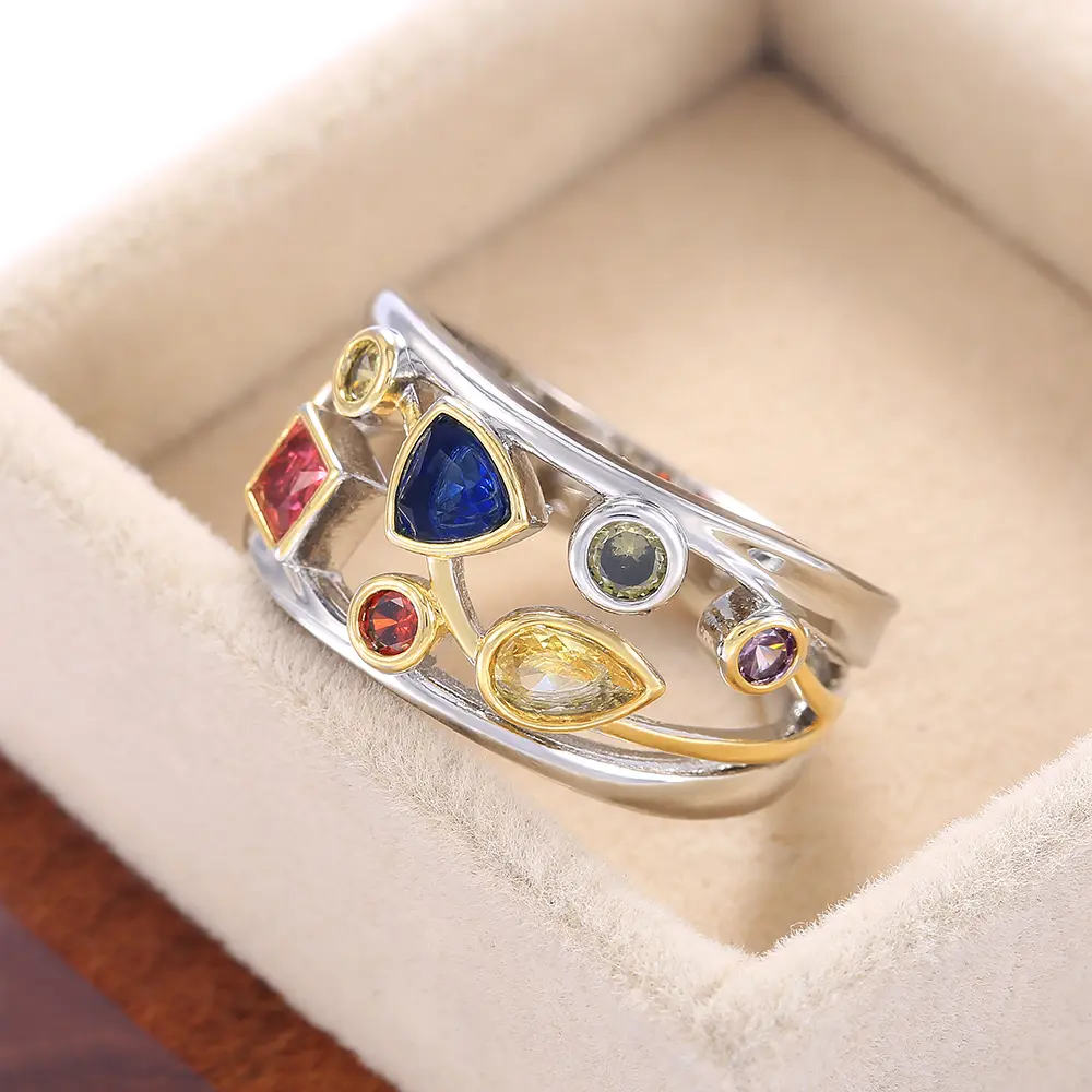 Huitan 6 Color Stone Beautiful Cocktail Party Ring for Women Stylish Jewelry Cool Girl Birthday Gift New Arrival Fashion Rings