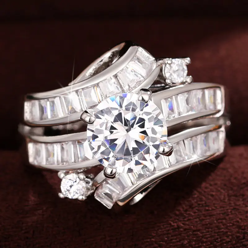 Huitan Luxury Proposal Engagement Rings Women Paved Brilliant Cubic Zirconia Crystal Fashion Rings Modern Female Jewelry 2023