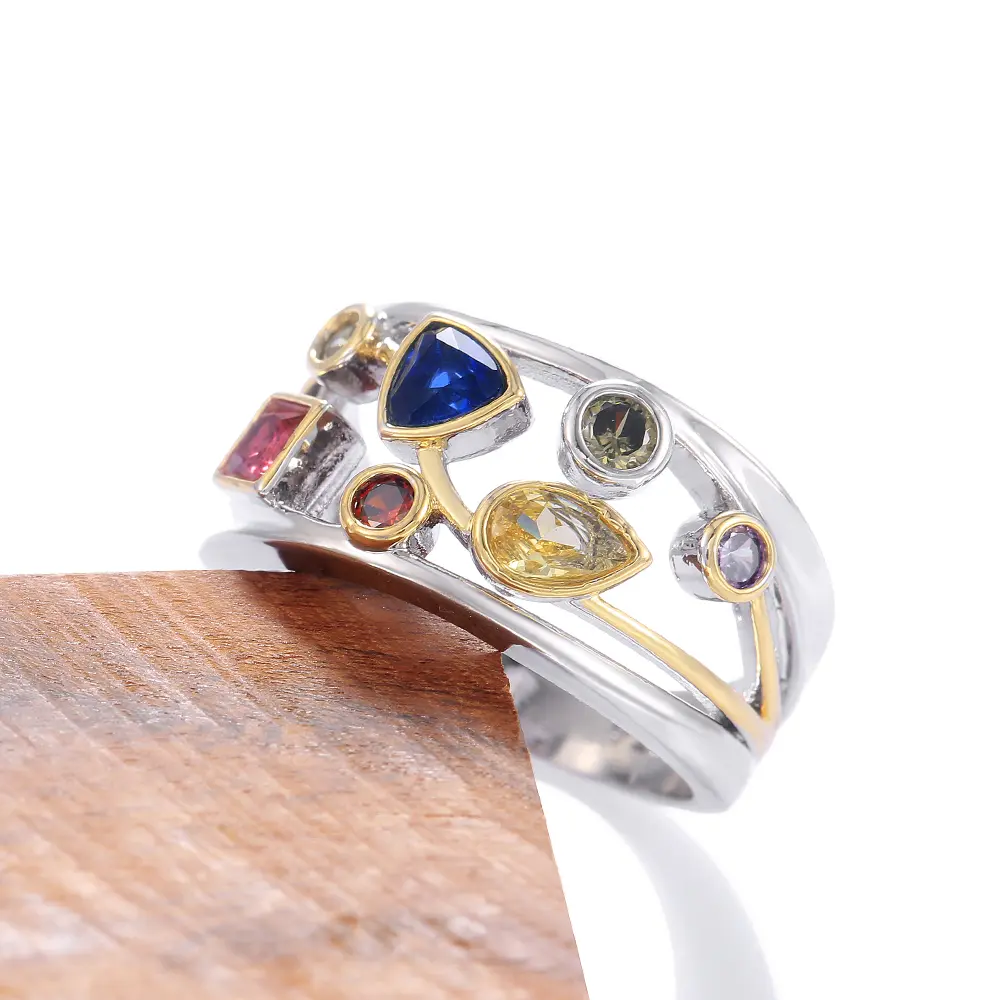 Huitan 6 Color Stone Beautiful Cocktail Party Ring for Women Stylish Jewelry Cool Girl Birthday Gift New Arrival Fashion Rings