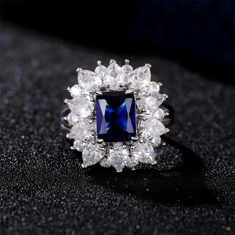Huitan Sparkling Blue/White Cubic Zirconia Rings for Women Wedding Engagement Party Noble Female Rings Anniversary Gift Jewelry
