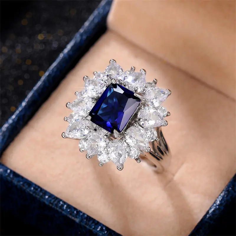 Huitan Sparkling Blue/White Cubic Zirconia Rings for Women Wedding Engagement Party Noble Female Rings Anniversary Gift Jewelry