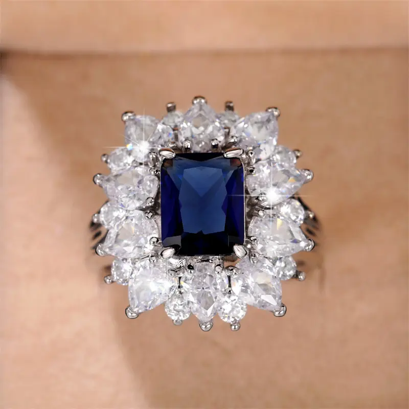 Huitan Sparkling Blue/White Cubic Zirconia Rings for Women Wedding Engagement Party Noble Female Rings Anniversary Gift Jewelry