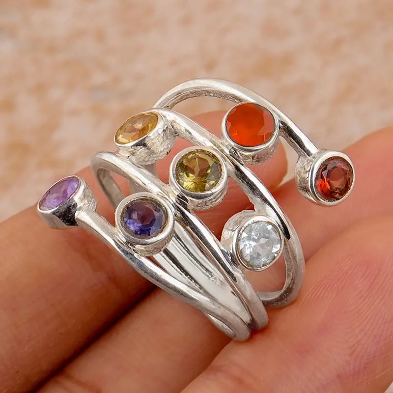 Huitan Fashion Wide Rings with Colorful Zirconia Female Trendy Party Accessories Silver Color Finger Jewelry for Daily Life