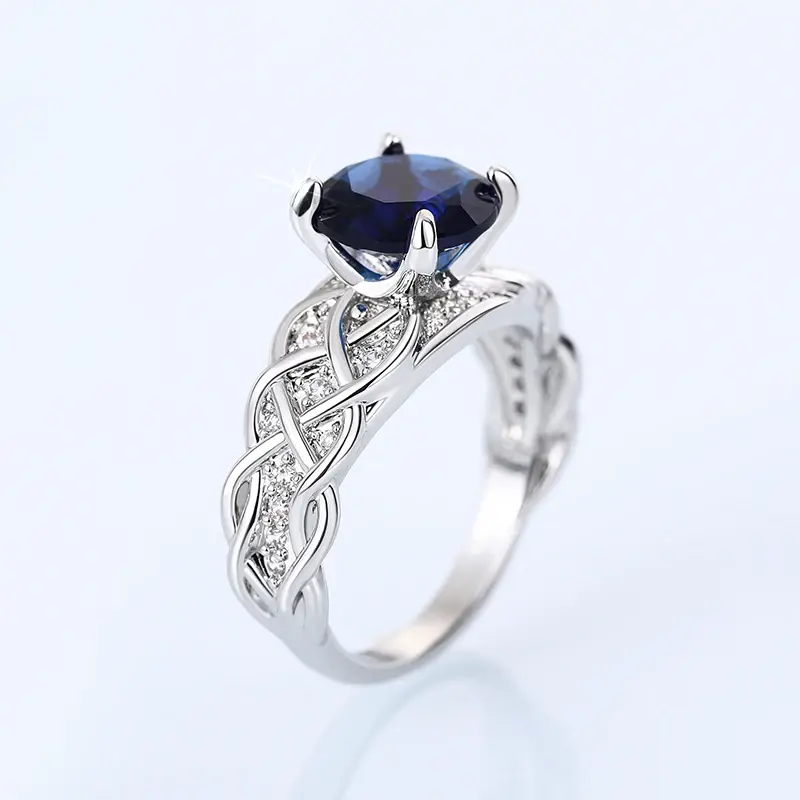 Huitan Chic Novel Silver Color Ring Blue Zirconia Finger Ring Female Fashion Luxury Accessories Luxury Engagement Jewelry Gifts