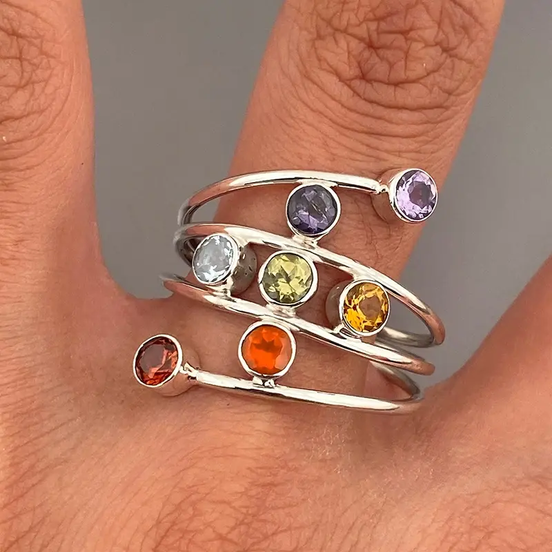 Huitan Fashion Wide Rings with Colorful Zirconia Female Trendy Party Accessories Silver Color Finger Jewelry for Daily Life