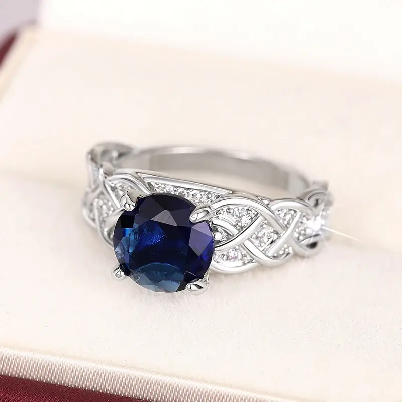 Huitan Chic Novel Silver Color Ring Blue Zirconia Finger Ring Female Fashion Luxury Accessories Luxury Engagement Jewelry Gifts