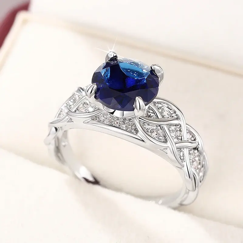 Huitan Chic Novel Silver Color Ring Blue Zirconia Finger Ring Female Fashion Luxury Accessories Luxury Engagement Jewelry Gifts