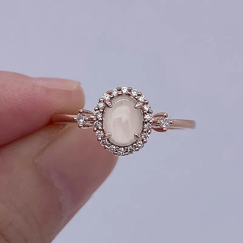 Huitan Temperament Rose Gold Color Imitation Opal Rings for Women Newly Designed Wedding Band Accessories Gift Fashion Jewelry