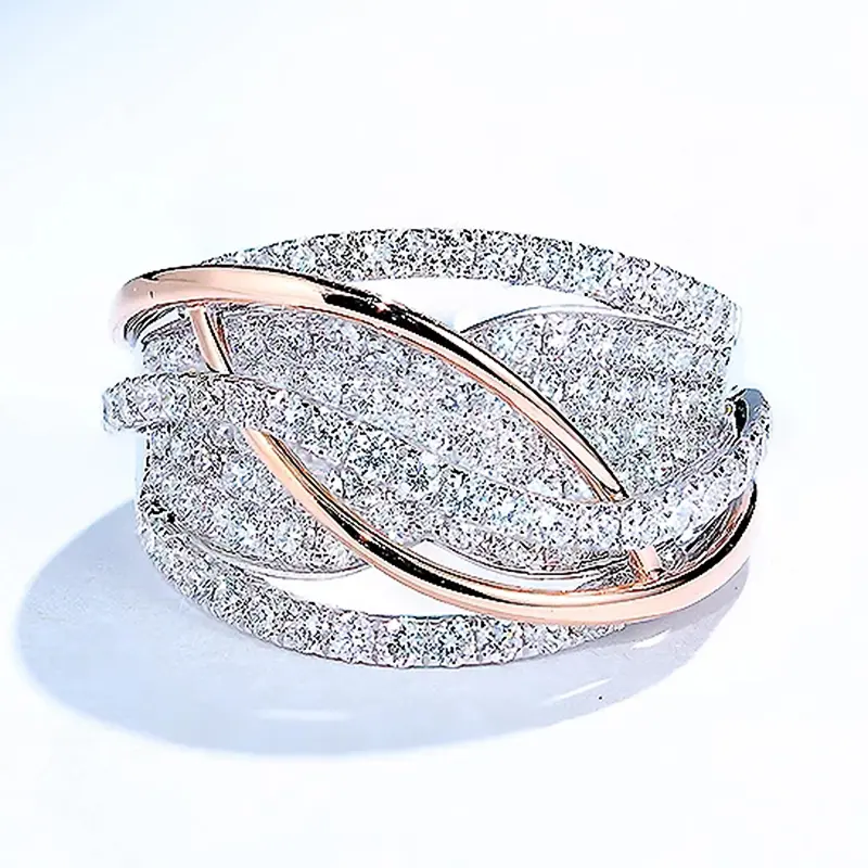 Huitan Newly Designed Two-tone Rings for Women Silver Color/Rose Gold Color Fashion Luxury Wedding Party Ladies Rings Jewelry