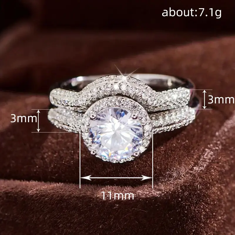 Huitan Luxury 2pcs Set Finger Rings Female Silver Color Accessories for Engagement Ceremony Gorgeous Wedding Jewelry for Bridal