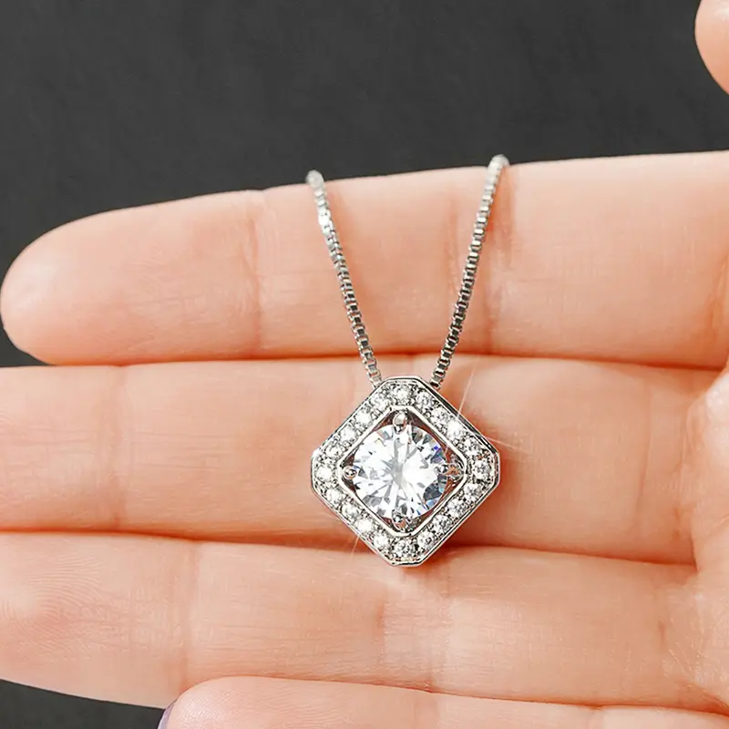 Huitan Classic Sqaure Pendant Necklace with Brilliant Cubic Zirconia for Women Simple Luxury Female Wedding Necklace Hot Jewelry