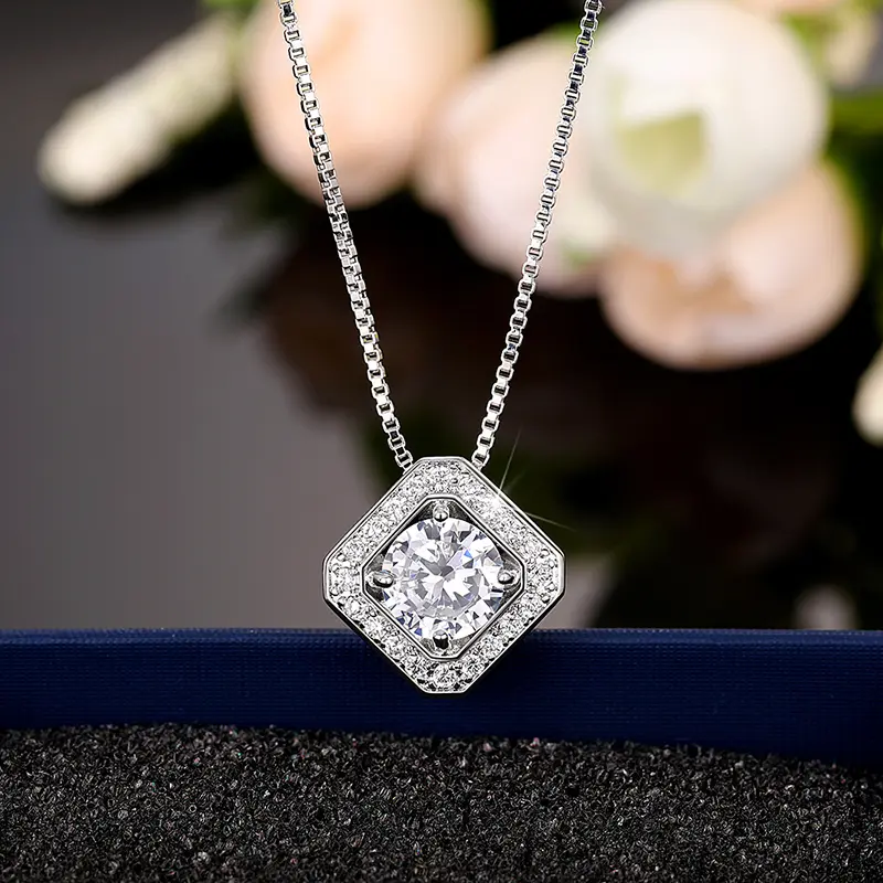 Huitan Classic Sqaure Pendant Necklace with Brilliant Cubic Zirconia for Women Simple Luxury Female Wedding Necklace Hot Jewelry