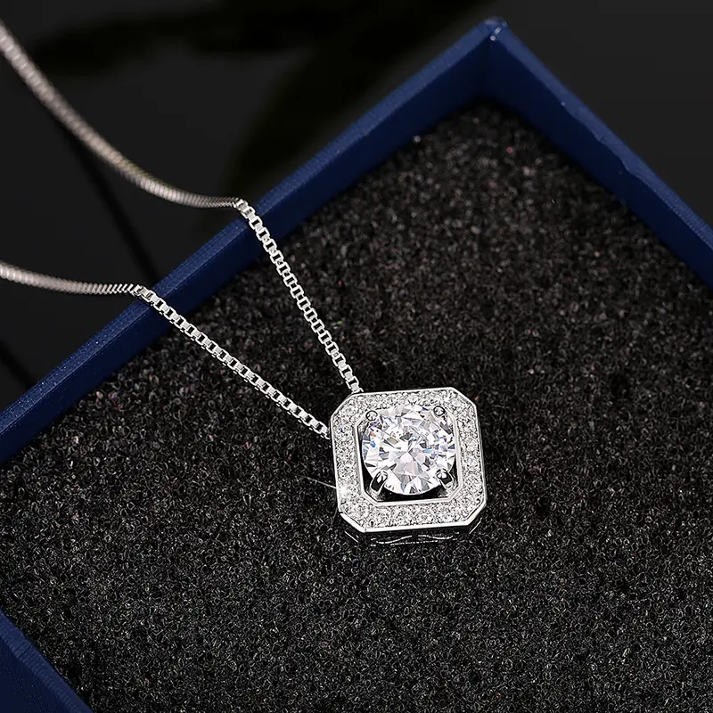 Huitan Classic Sqaure Pendant Necklace with Brilliant Cubic Zirconia for Women Simple Luxury Female Wedding Necklace Hot Jewelry