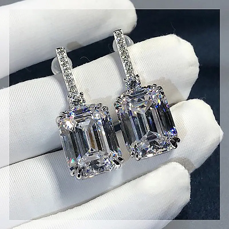 Huitan 2021 Hot Women's Earrings with Square Crystal AAA Cubic Zirconia Fashion Wedding Engagement Accessories Jewelry Wholesale