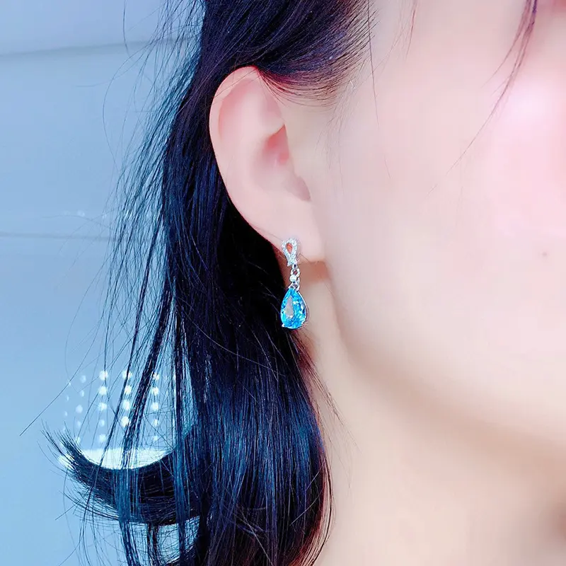 Huitan Fashion Fresh Sky Blue Water Drop Cubic Zirconia Dangle Earrings Temperament Women's Accessories Daily Wear Party Jewelry