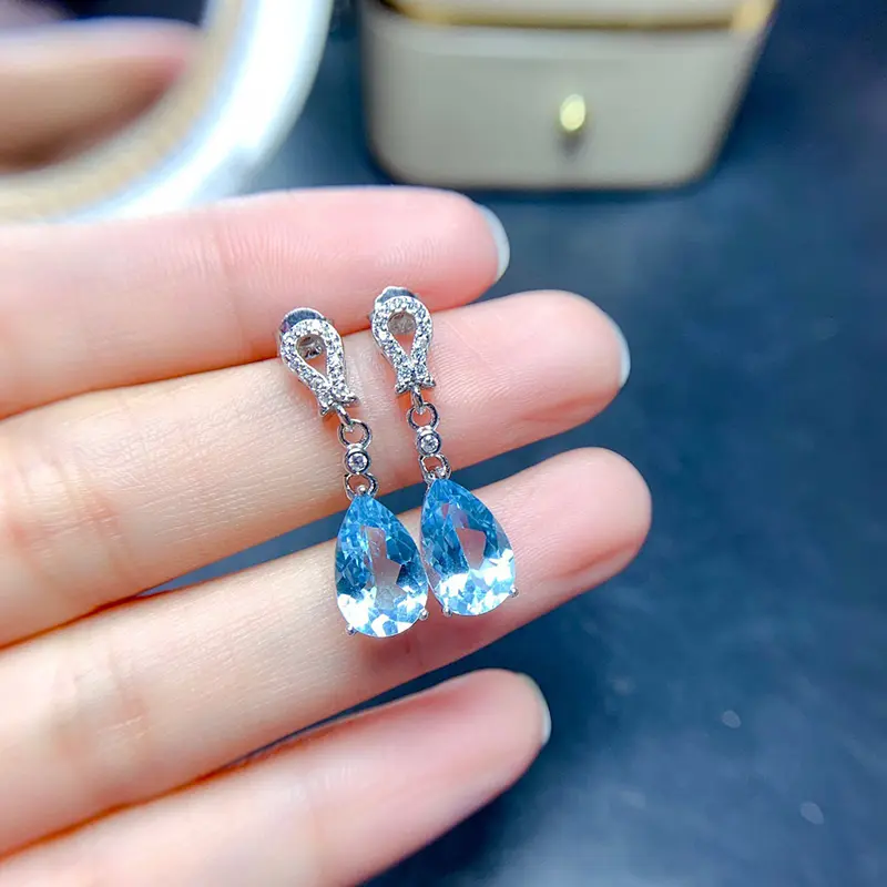 Huitan Fashion Fresh Sky Blue Water Drop Cubic Zirconia Dangle Earrings Temperament Women's Accessories Daily Wear Party Jewelry