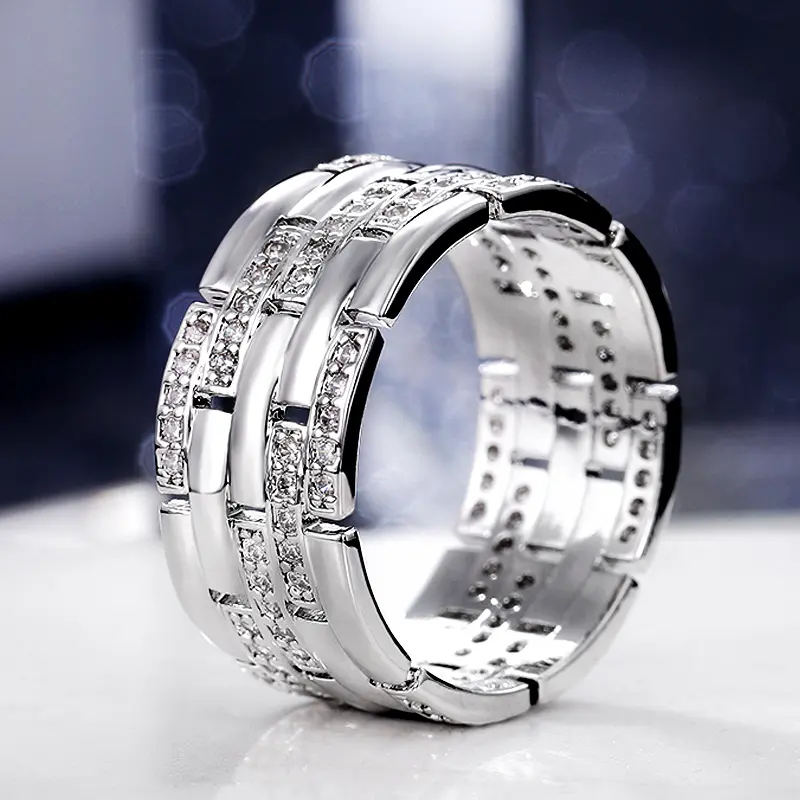 Huitan Luxury Silver Color Women/Men Finger Rings Shiny CZ Anniversary Love Gift Simple Stylish Design Versatile Fashion Jewelry