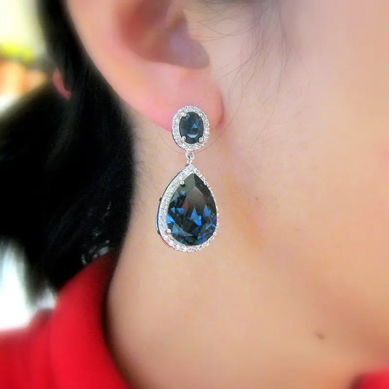 Huitan Gorgeous Pear Cubic Zirconia Dangle Earrings Blue/Green CZ Temperament Elegant Women Ear Accessories Anniversary Jewelry