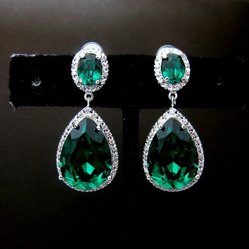Huitan Gorgeous Pear Cubic Zirconia Dangle Earrings Blue/Green CZ Temperament Elegant Women Ear Accessories Anniversary Jewelry