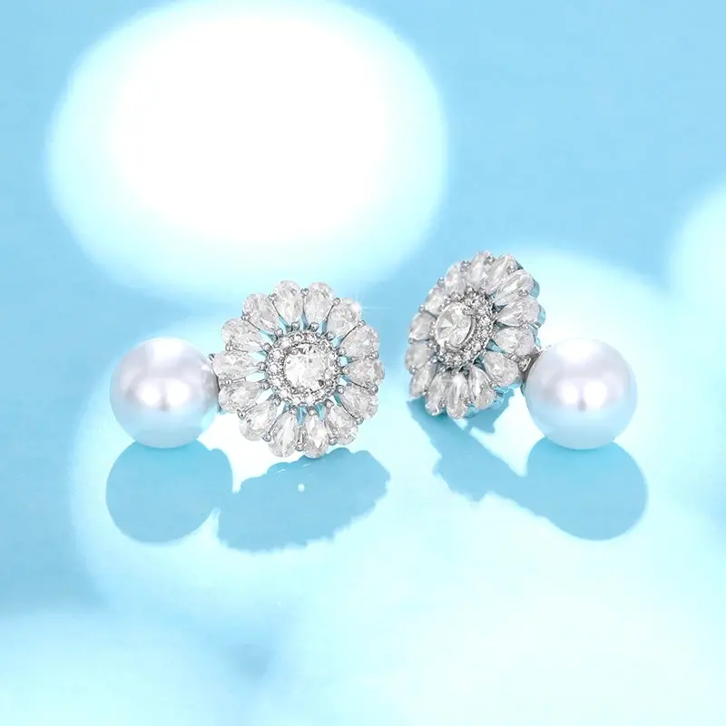 Huitan Bridal Imitation Pearl CZ Earrings Full Bling Iced Out Silver Color Aesthetic Women's Drop Earrings Hot Fashion Jewelry