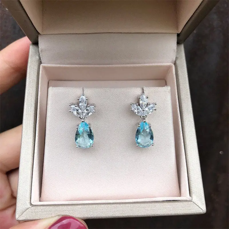 Huitan New Fashion Elegant Drop Earrings for Women Aesthetic Light Blue CZ Ear Accessories High Quality Female Earrings Jewelry