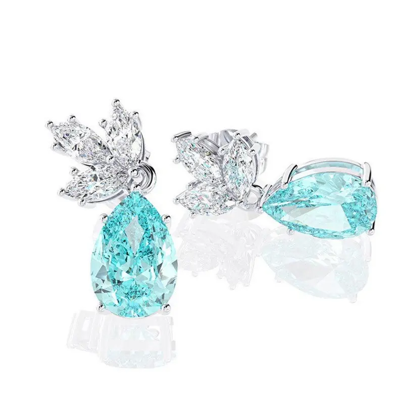 Huitan New Fashion Elegant Drop Earrings for Women Aesthetic Light Blue CZ Ear Accessories High Quality Female Earrings Jewelry