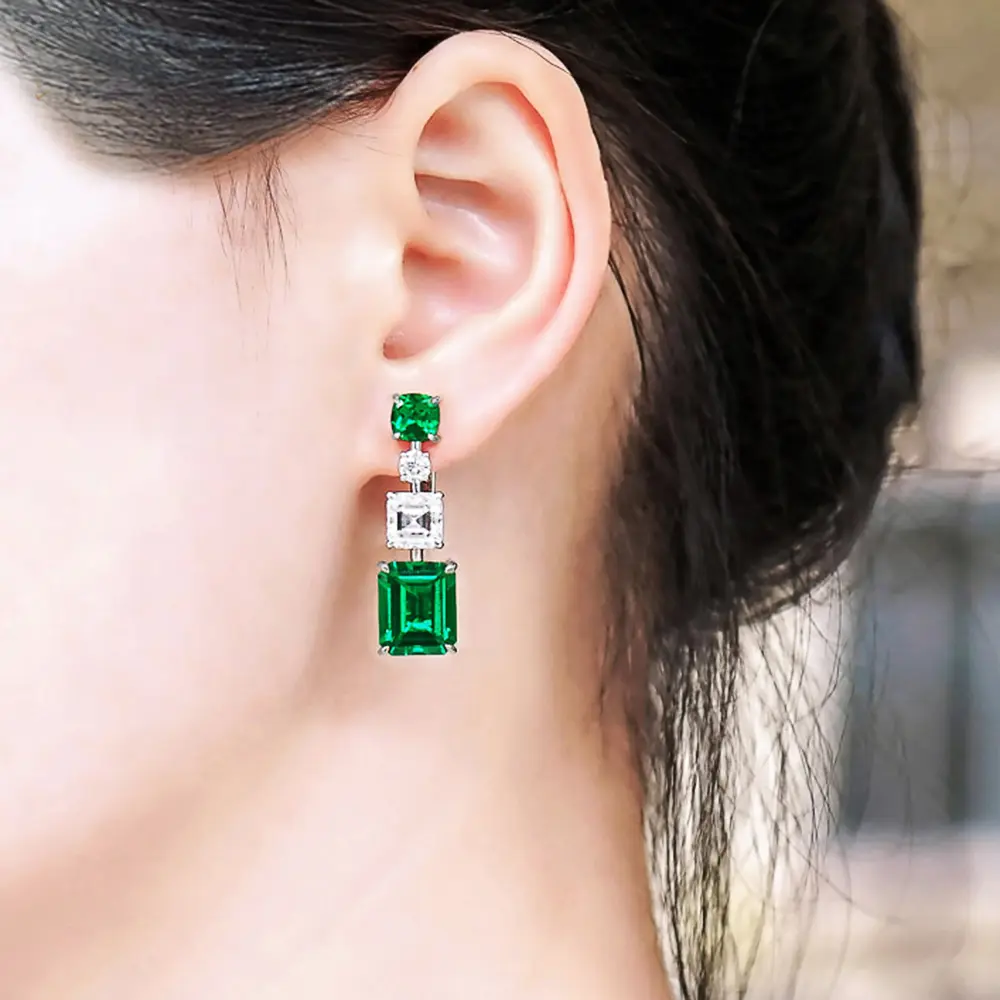 Huitan Newly Green White Stud Earrings Women Graceful Female Wedding Anniversary Gift Noble Lady's Party Jewelry Drop Shipping