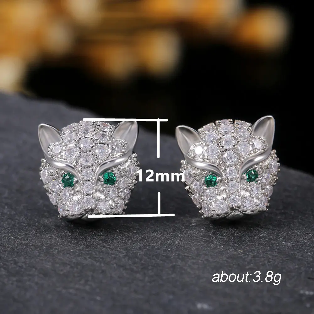 Huitan Delicate Leopard Head with Green Eyes Stud Earrings for Female Micro Paved with CZ Stone Classic Animal Earring Jewelry