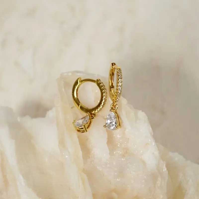 Huitan Dainty Gold Color Drop Earrings Female Graceful Bright Drop-shaped Zirconia Pendant Accessories for Engagement Party