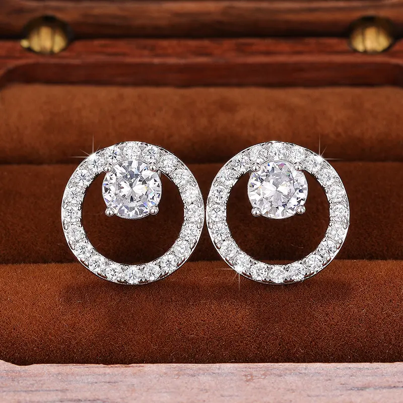 Huitan Fashion Contracted Design Round Shaped Stud Earrings for Women Ear Piercing Sparkling Cubic Zirconia Statement Jewelry