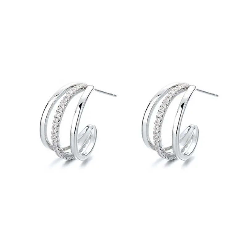 Huitan Luxury Silver Color Claw Stud Earrings for Women Crystal Cubic Zirconia Fashion Earrings Luxury Bridal Wedding Jewelry