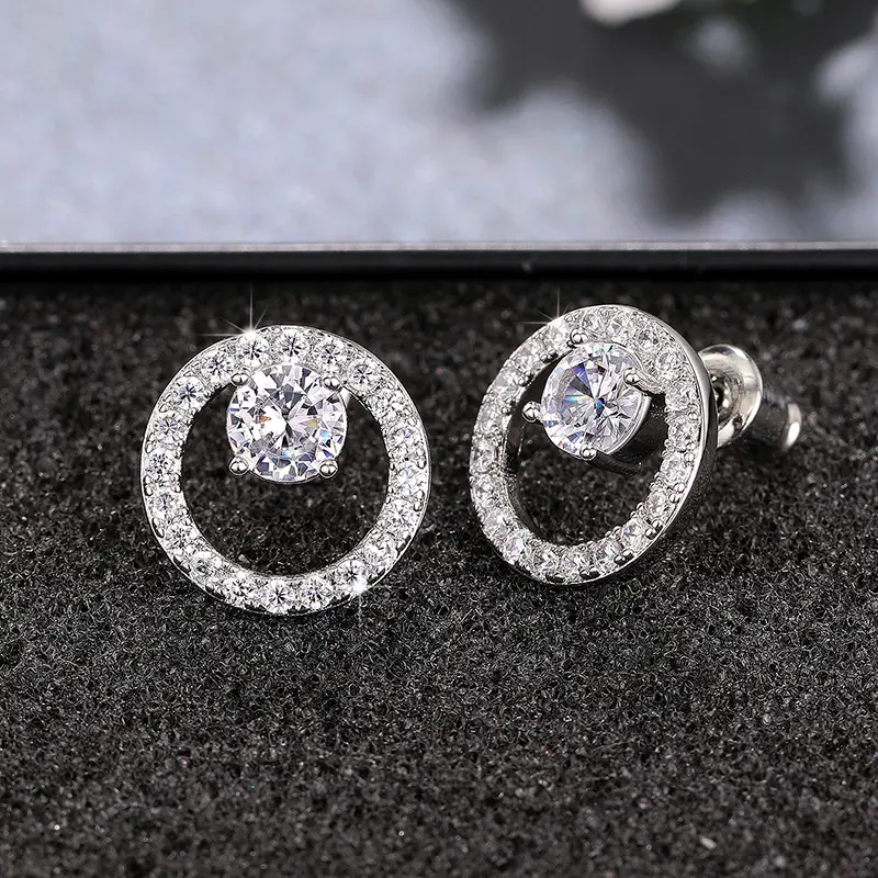 Huitan Fashion Contracted Design Round Shaped Stud Earrings for Women Ear Piercing Sparkling Cubic Zirconia Statement Jewelry