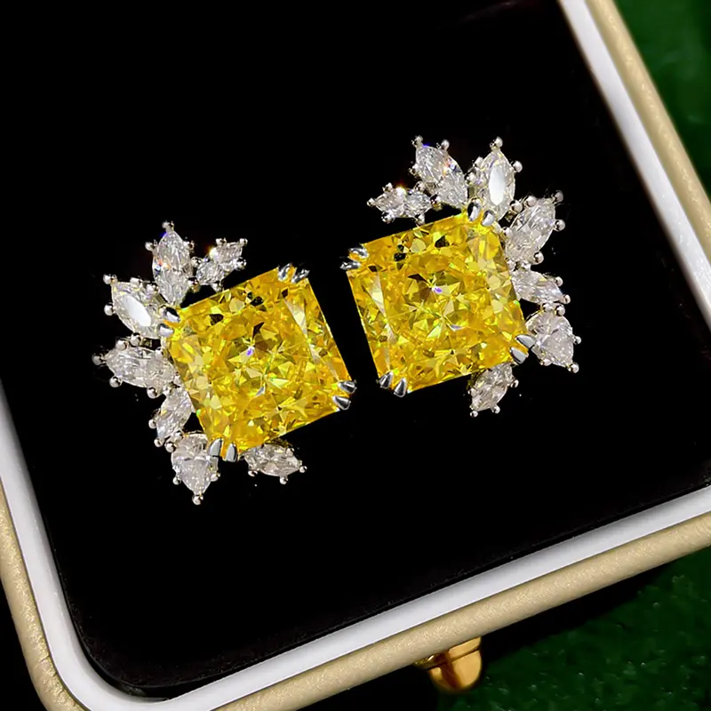 Huitan Elegant Princess Yellow Cubic Zirconia Earrings for Women Bling Bling Wedding Party Luxury Accessories New Trendy Jewelry
