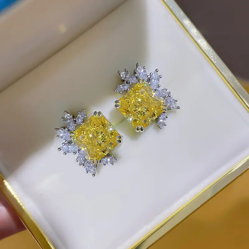 Huitan Elegant Princess Yellow Cubic Zirconia Earrings for Women Bling Bling Wedding Party Luxury Accessories New Trendy Jewelry