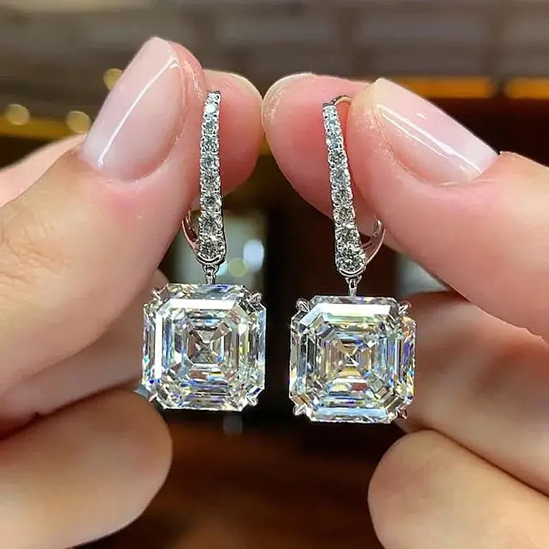 Huitan Luxury Square Cubic Zircon Dangle Earrings Fashion Women's Accessories High-quality Bridal Wedding Trend Eternity Jewelry
